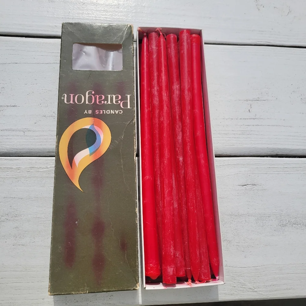 Paragon Red Taper Candles in Original Box ~ 14ct ~ Hand Dipped Tapers '70s-80s?